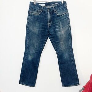 Gap 1969 men’s bootcut distressed faded medium to dark wash jeans